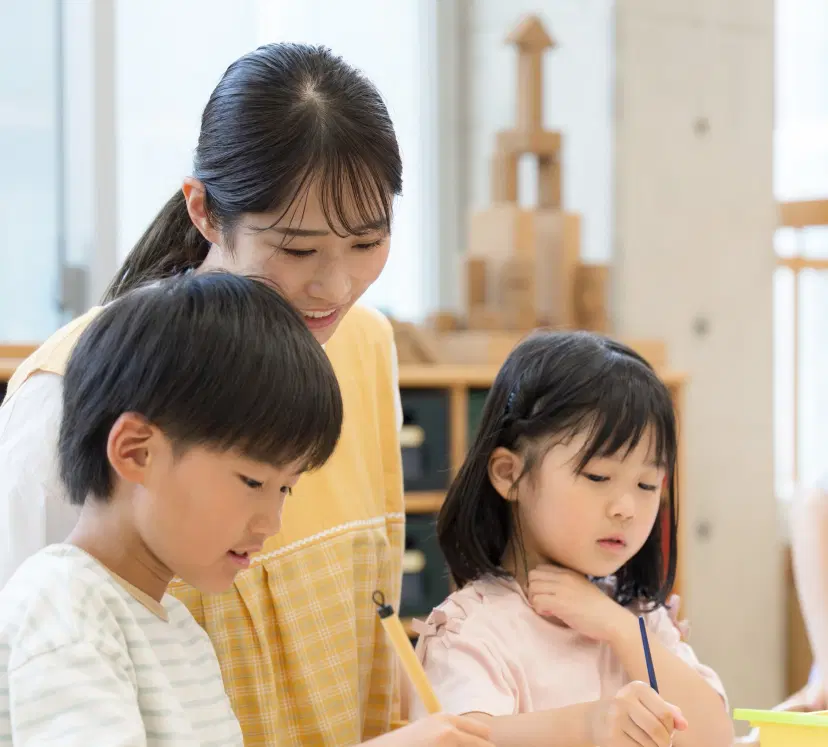 Parent and children learning together